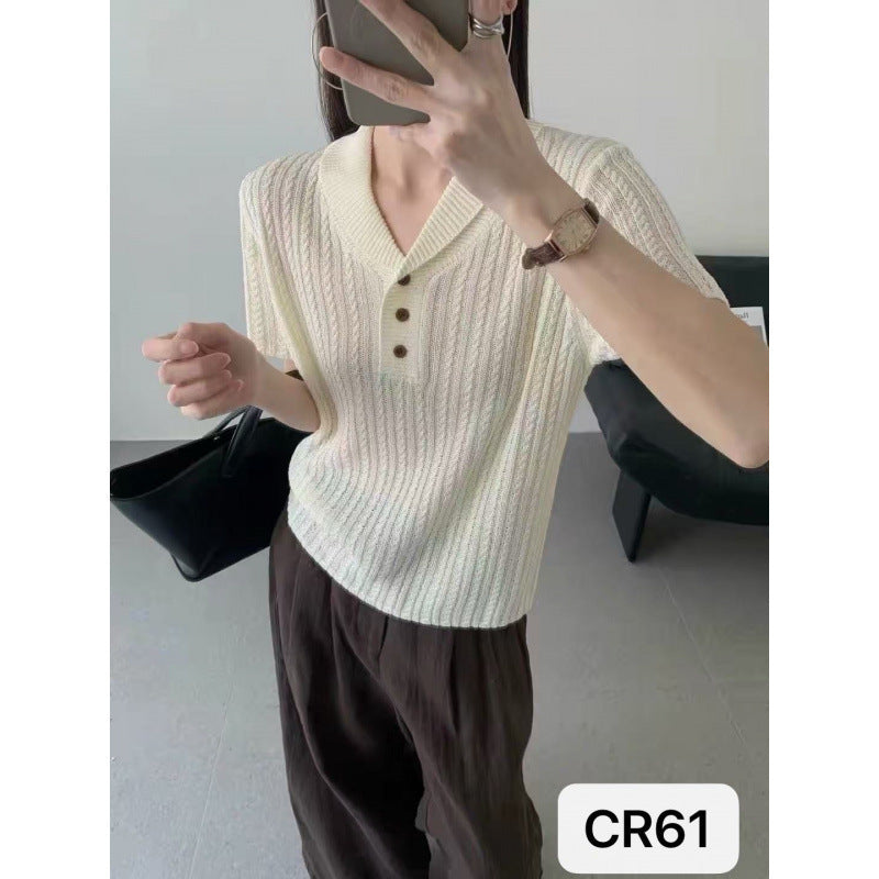 Korean Style V-Neck Tencel Linen Knit Sweater
