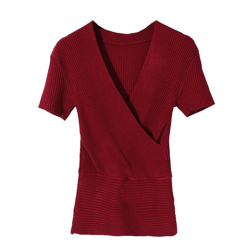 Korean Style Women's V-Neck Knit Crossover Top