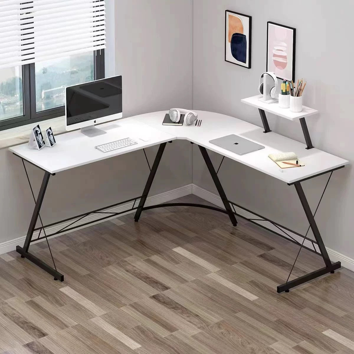 L-Shaped Double Computer Desk