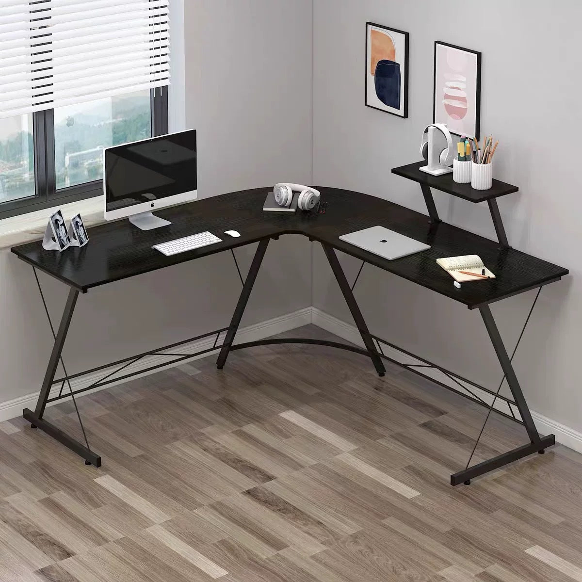 L-Shaped Double Computer Desk