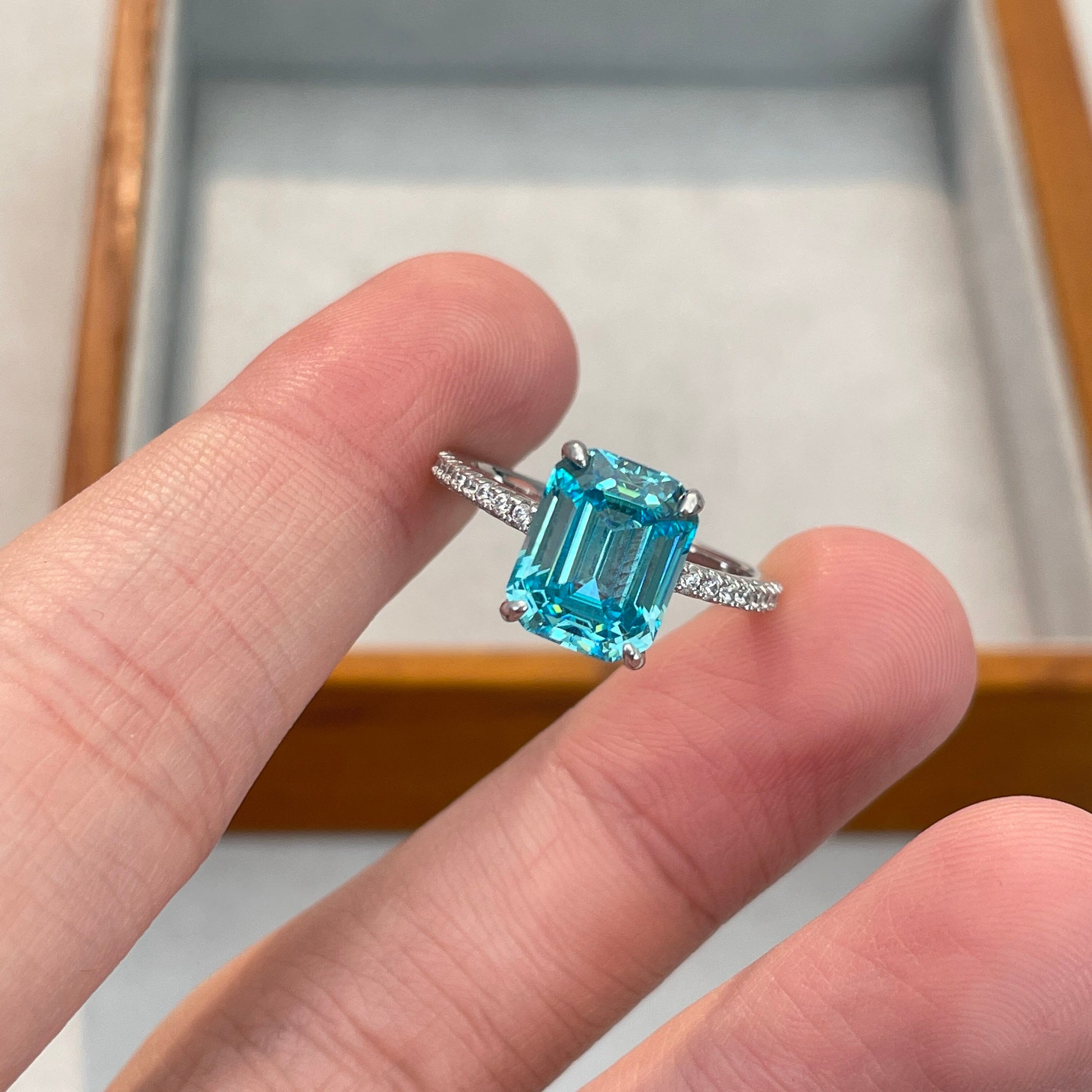 Lab-Grown Diamond and Aquamarine Silver Ring