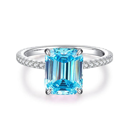 Lab-Grown Diamond and Aquamarine Silver Ring