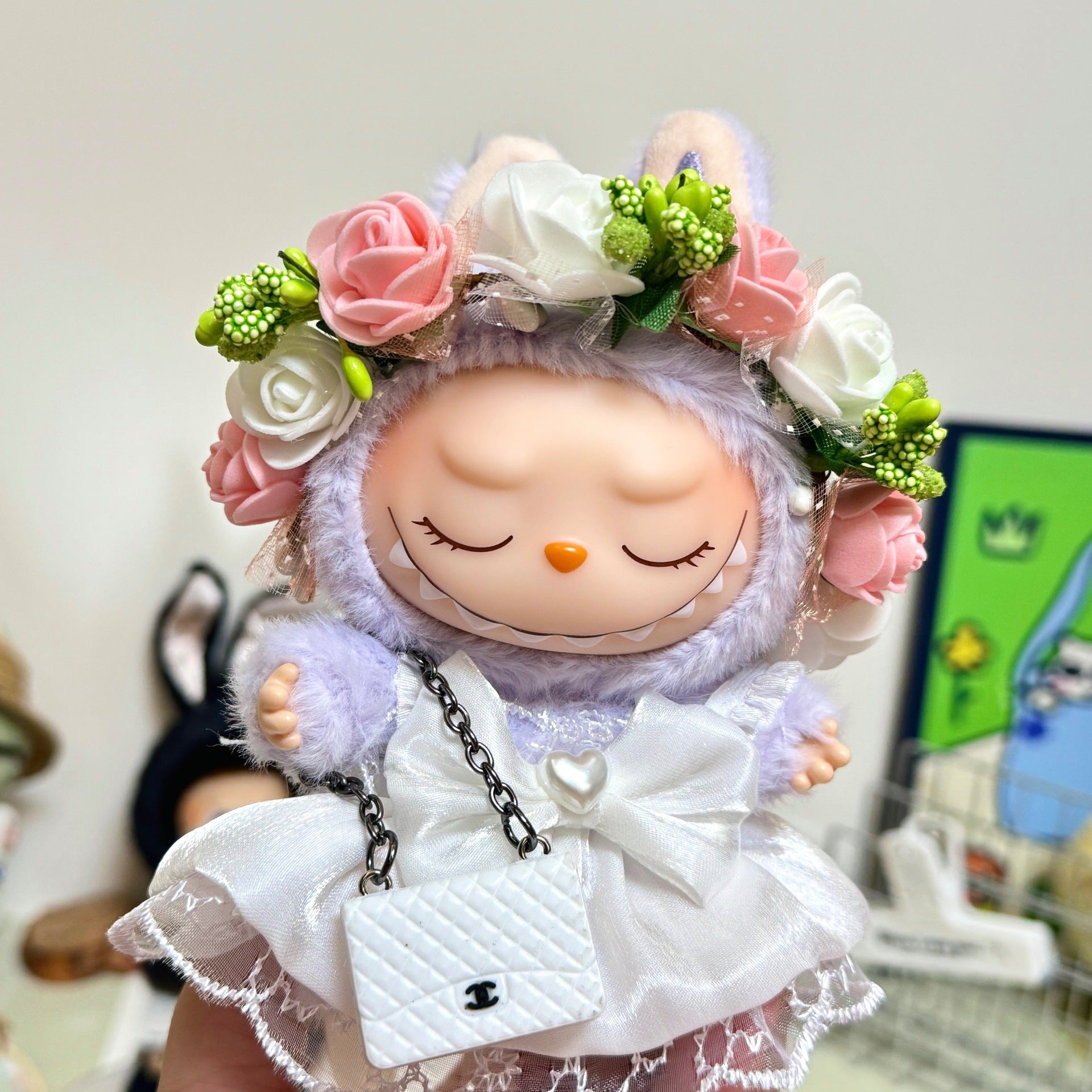 Labubu Doll Clothes Floral Bridal Outfit