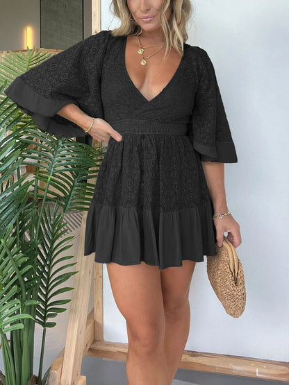 Lace Batwing Sleeve Midi Dress