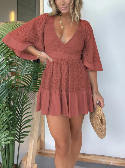 Lace Batwing Sleeve Midi Dress