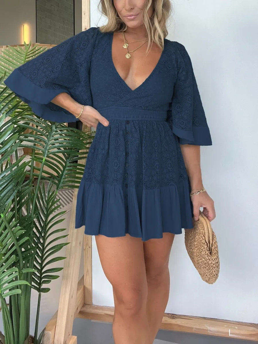 Lace Batwing Sleeve Midi Dress