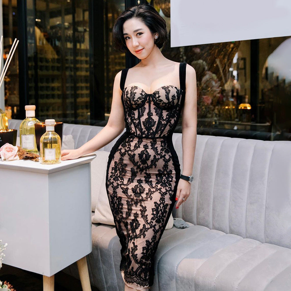 Lace black halter dress