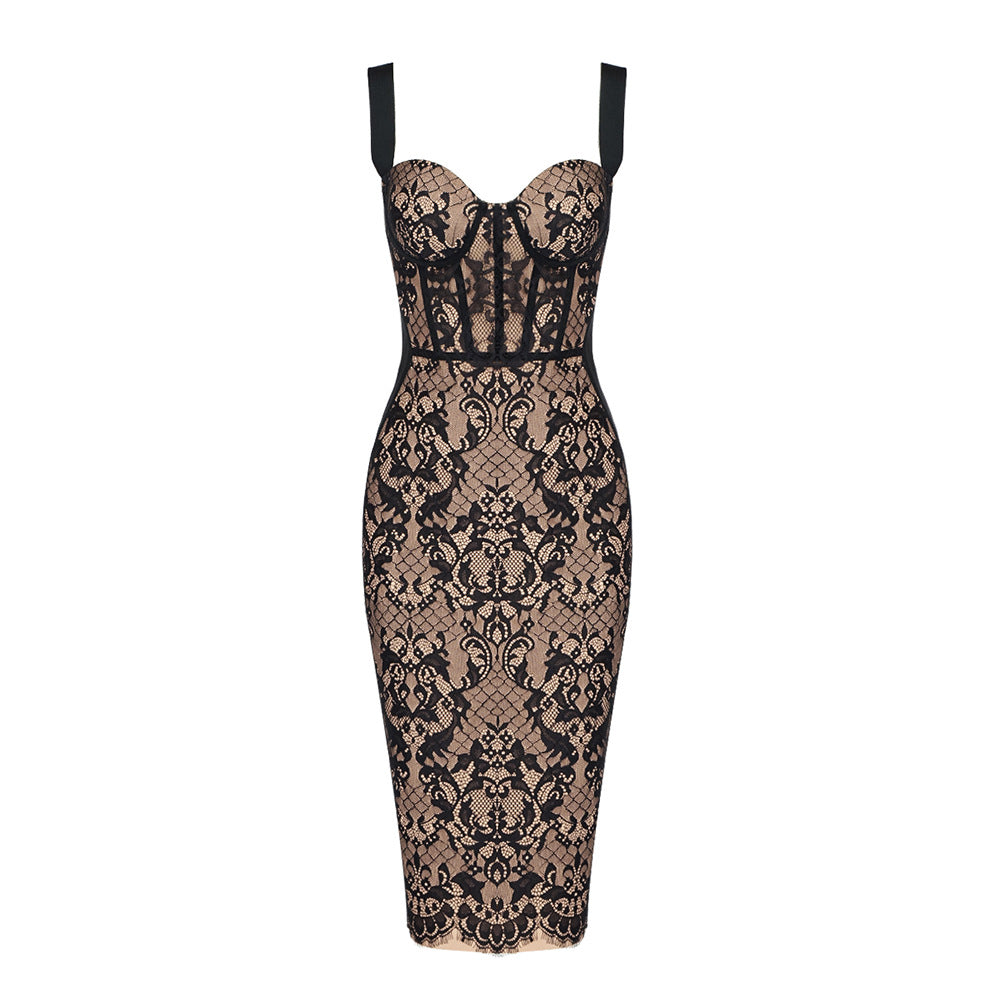 Lace black halter dress