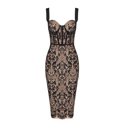 Lace black halter dress