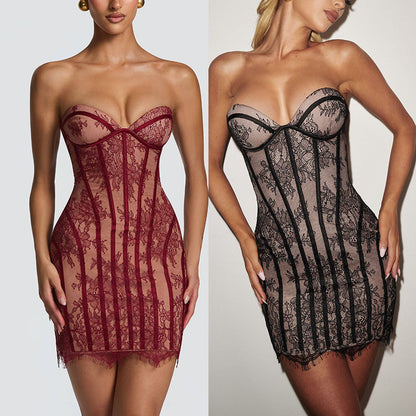 Lace Bodycon Strapless Dress