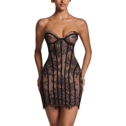 Lace Bodycon Strapless Dress