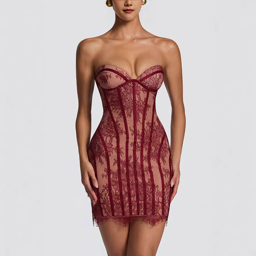 Lace Bodycon Strapless Dress