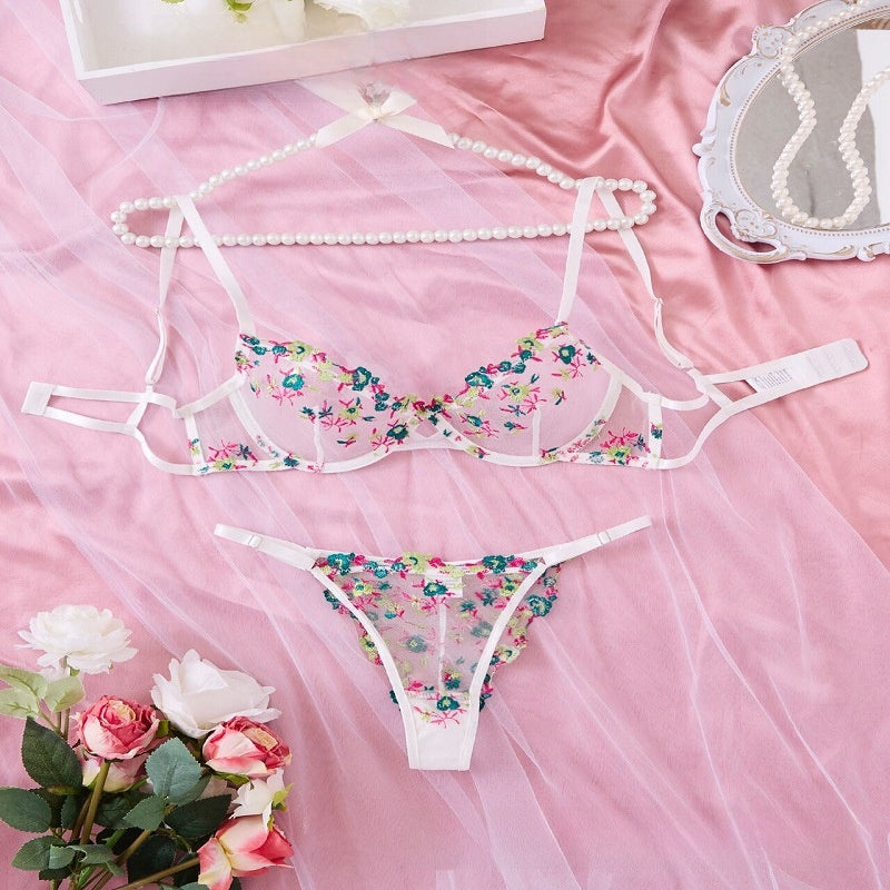 Lace Bra and Thong Set with Steel Support
