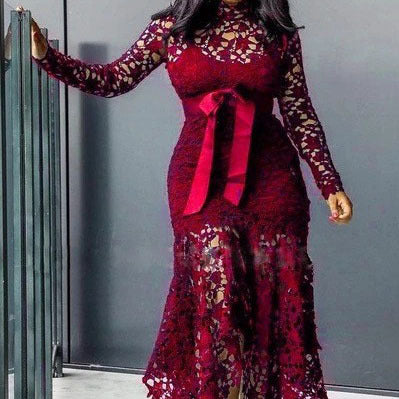 Lace Cut Out Long Sleeve Dress