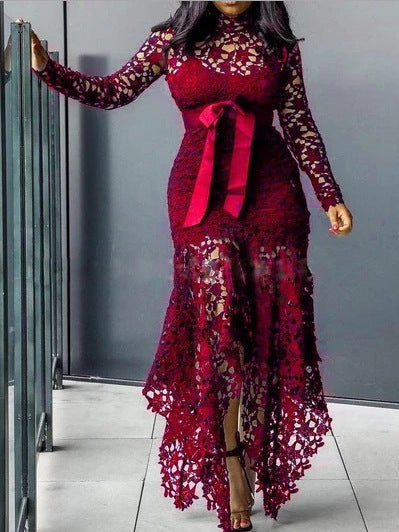 Lace Cut Out Long Sleeve Dress