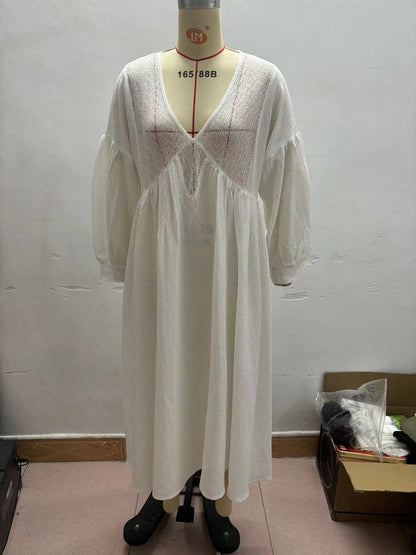 Lace Cut Out Splicing Loose Long Sleeve Dress