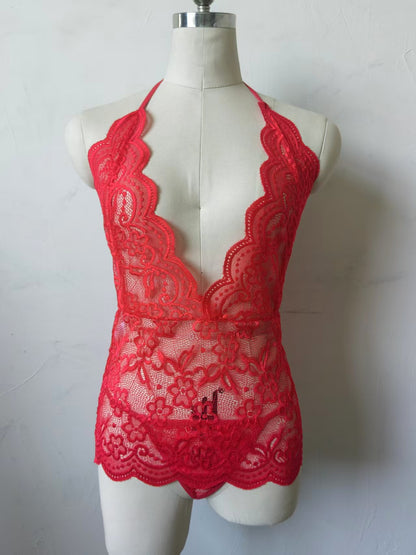 Lace Deep V Backless Sleepwear Set