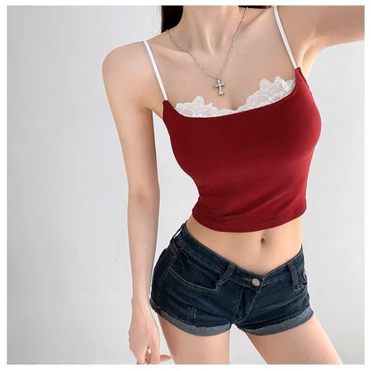 Lace-edged halter top