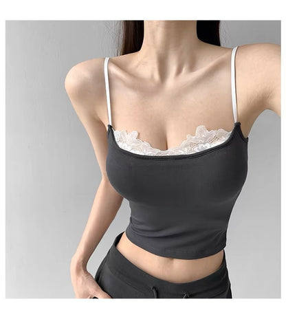 Lace-edged halter top