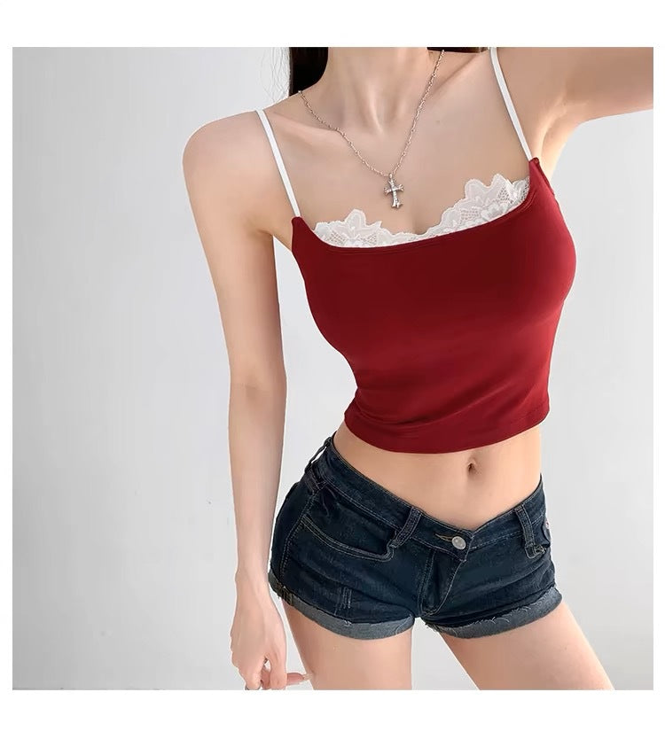 Lace-edged halter top