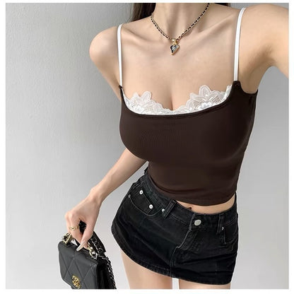 Lace-edged halter top
