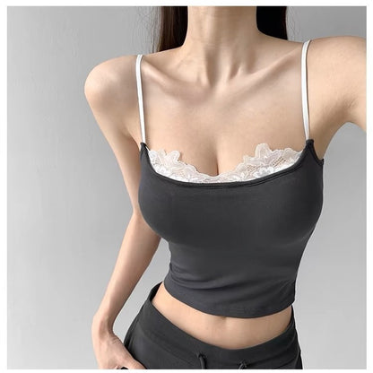 Lace-edged halter top