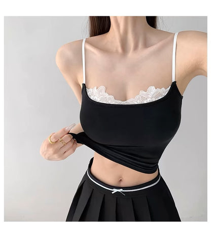 Lace-edged halter top