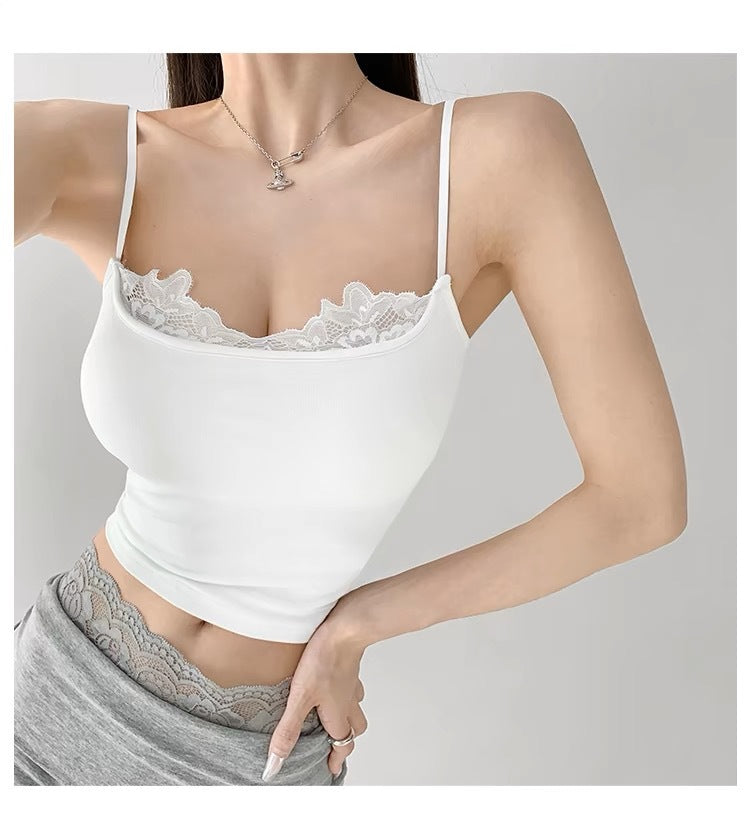 Lace-edged halter top