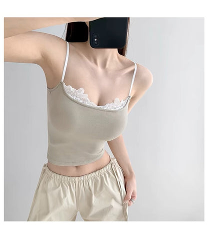 Lace-edged halter top