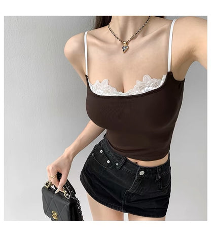 Lace-edged halter top