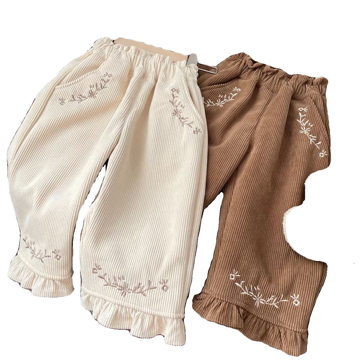 Lace-embroidered straight-leg pants