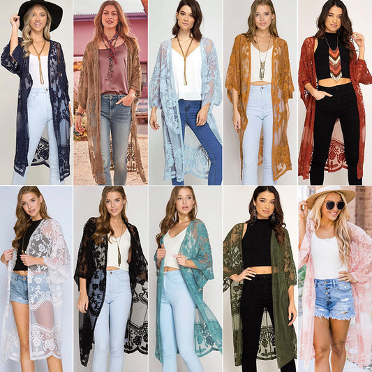 Lace Embroidered Sun Protection Cardigan Beach Cover-Up