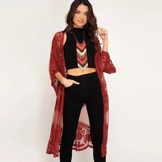 Lace Embroidered Sun Protection Cardigan Beach Cover-Up