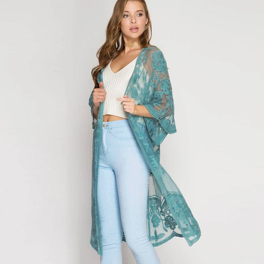 Lace Embroidered Sun Protection Cardigan Beach Cover-Up