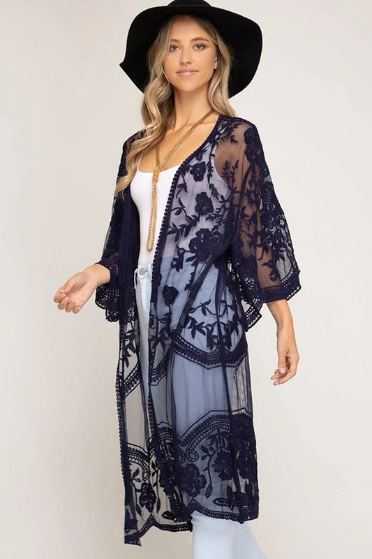 Lace Embroidered Sun Protection Cardigan Beach Cover-Up