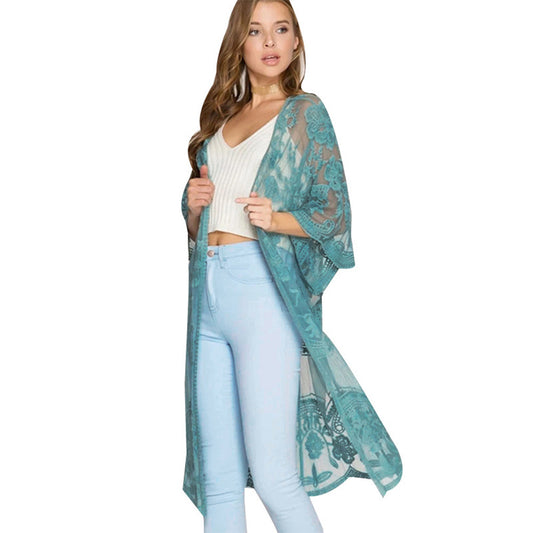 Lace Embroidered Sun Protection Cardigan Beach Cover-Up