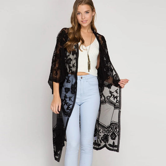 Lace Embroidered Sun Protection Cardigan Beach Cover-Up