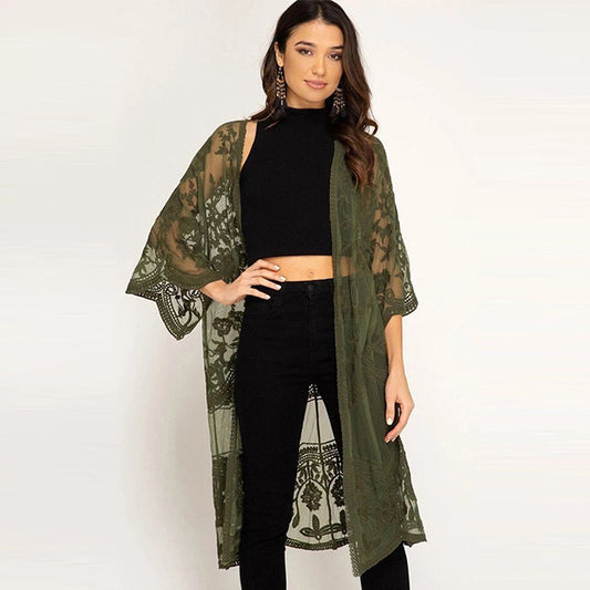 Lace Embroidered Sun Protection Cardigan Beach Cover-Up