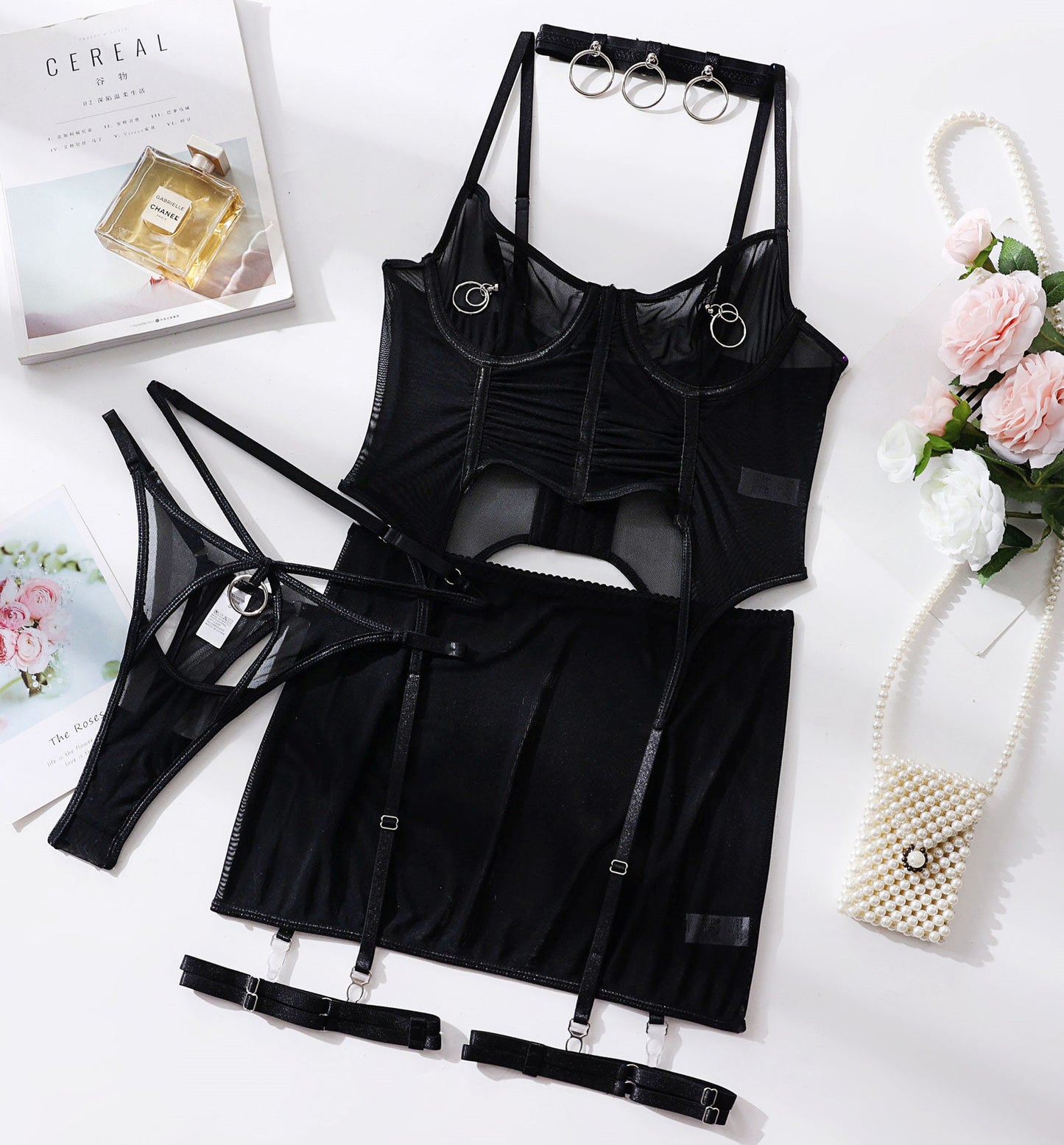 Lace Fishbone Push-Up Crop Top Bra Set