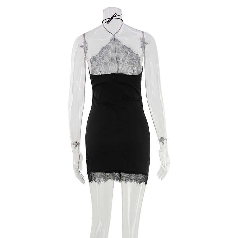 Lace Halter Neck Backless Bodycon Dress