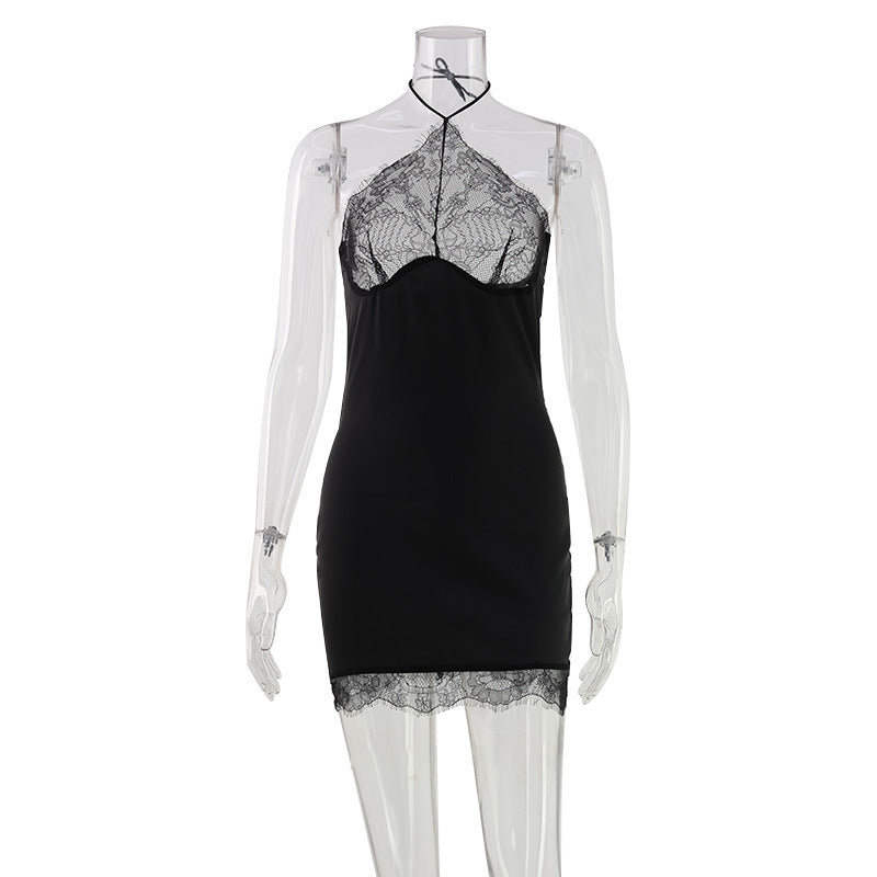 Lace Halter Neck Backless Bodycon Dress