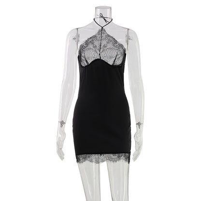 Lace Halter Neck Backless Bodycon Dress