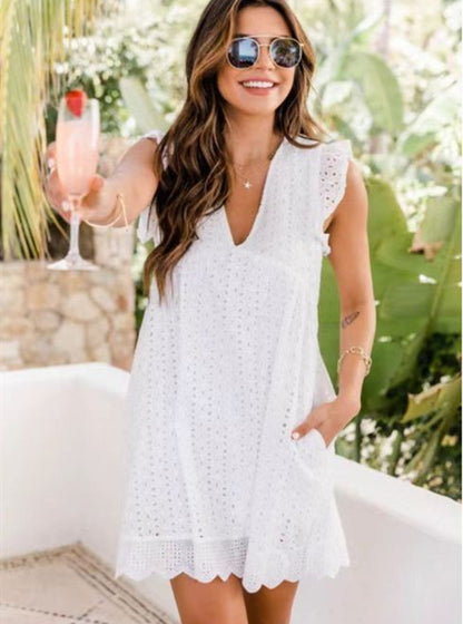 Lace Jacquard Mid-Length Dress with Pockets