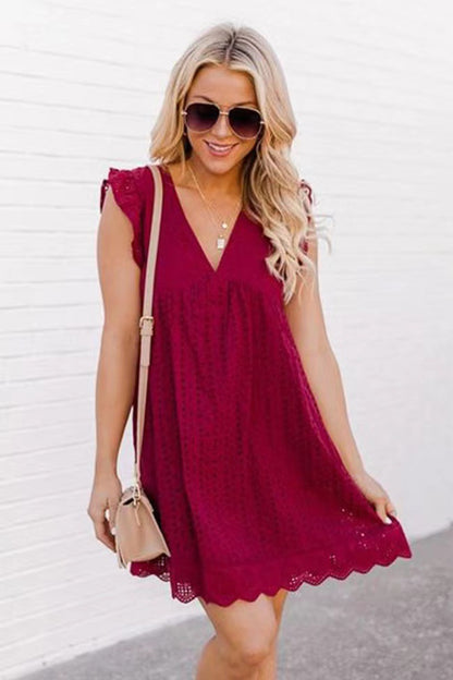Lace Jacquard Mid-Length Dress with Pockets