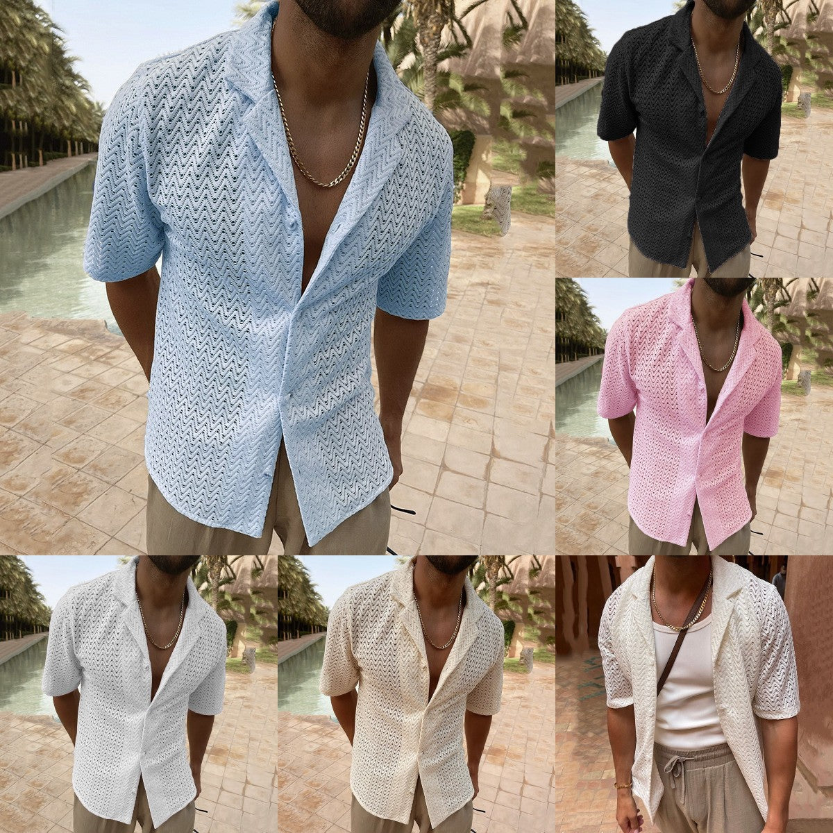 Lace Lapel Hollow Shirt