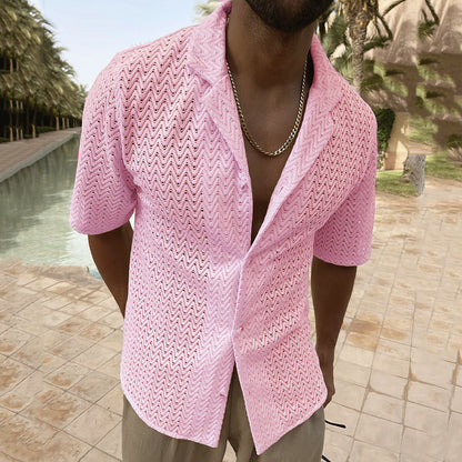 Lace Lapel Hollow Shirt
