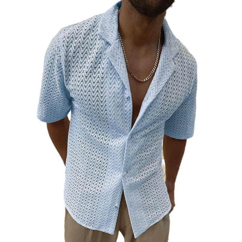 Lace Lapel Hollow Shirt