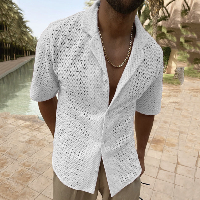 Lace Lapel Hollow Shirt