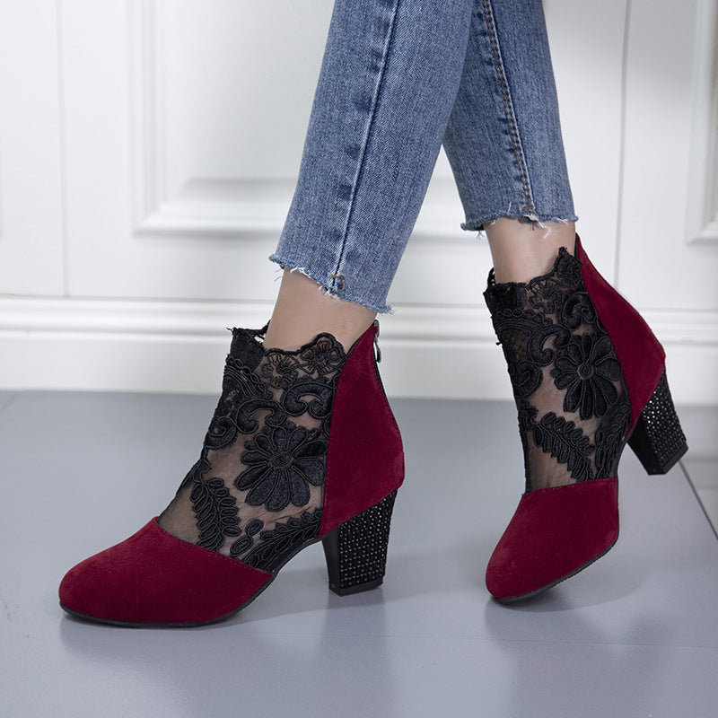 Lace mesh high heel sandals