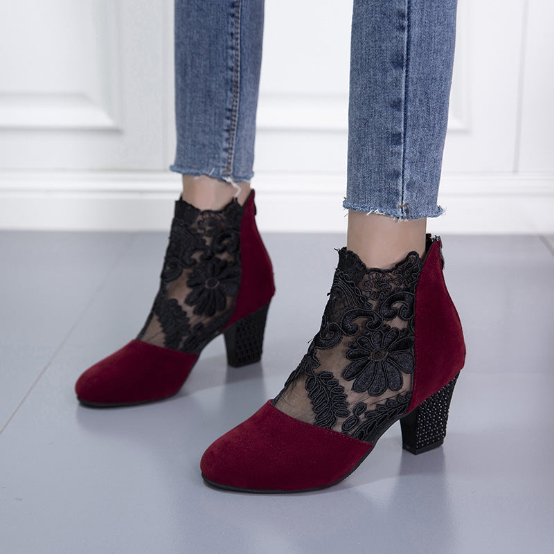 Lace mesh high heel sandals